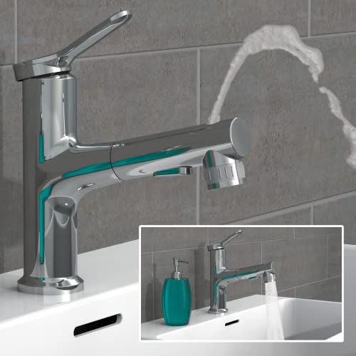 EISL NI075VARCR VariABILE - Grifo para lavabo con ducha extraíble, grifo con apertura en la parte superior, grifo para lavabo con chorro de ducha, cromado