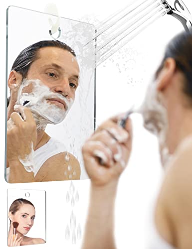 POCKETCAM® Espejo de ducha para afeitar con gancho adhesivo extraíble de larga duración, resistente a las roturas, capaz de no empañarse. 18cm x 14 cm, 66% más grande que el original.