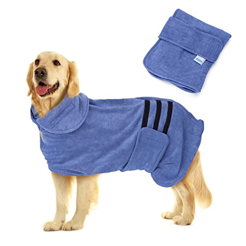 Nobleza Albornoz para Perros con Velcro, Superabsorbente y de Secado rápido, Albornoz de Microfibra para Todos los Gatos y Perros, Toalla Suave para Perros (XL Azul)