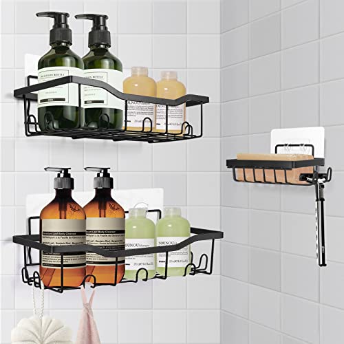 WOOWAIR 3 unidades de estante de ducha sin taladrar, estante de ducha esquineroo negro, soporte para jabonera, estante de ducha de acero inoxidable para baño pastel para champú, jabones