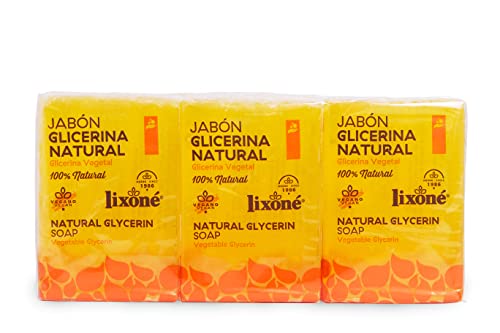 Lixoné - Jabón de Glicerina Natural en Pastillas | Pack 3 Uds de 125 g | Total 375 g | Jabones Artesanales para Manos, Cara y Cuerpo | Hidratante y Vegano | sin Conservantes