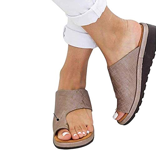 通用 Sandalias de Mujer cómodos Plana Cuero de PU Zapatillas corrección del Hueso del Dedo Gordo de Las Mujeres con Soporte para el Arco Cómoda Sandalia de Viaje de Verano con Punta Abierta