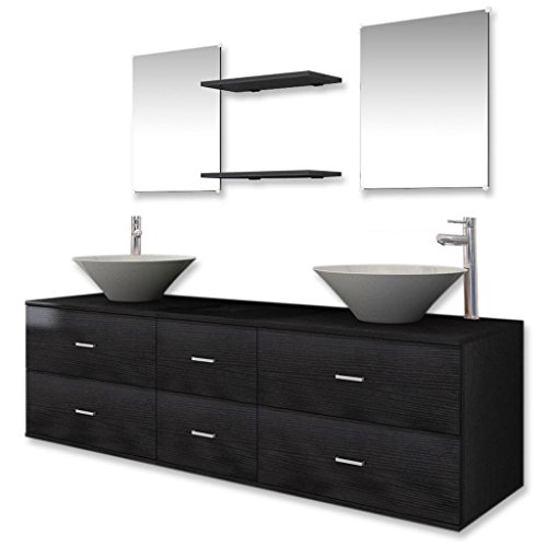 Tidyard Conjunto de Muebles para Baño Set Muebles para Baño con Lavabo y Grifos 9 Uds Negro 150 x 45 x 45 cm