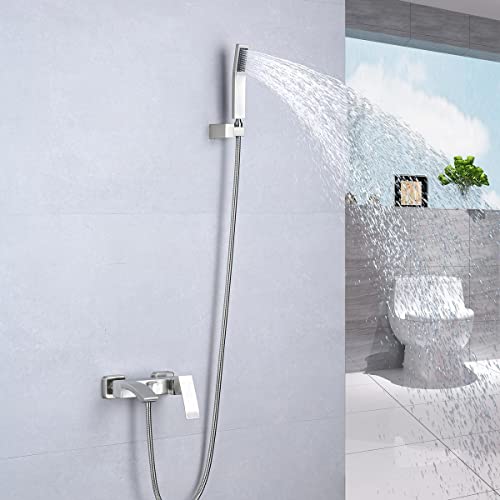 Amazon Brand-chicstyleme - Juego de ducha de acero inoxidable para bañera y ducha de mano, manguera de ducha de 1,5 m, bobina de cerámica, plata cepillada