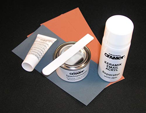 Cramer 16080EN - Kit de reparación de cerámica acrílica esmaltada – blanco alpino/blanco sanitario – para reparaciones duraderas de bañeras, bandejas de ducha y lavabos