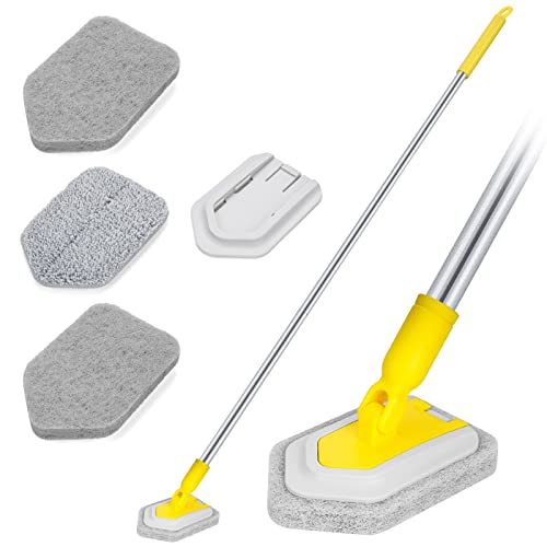 Lalafancy Cepillo de Limpieza, Kit de Cepillo y Estropajo para Bañera y Azulejos con 119cm Extensible Largo Mango Rotación de 180 Grados para Bañeras y en Azulejos Paredes de Baños Techo