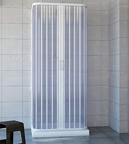 Cabina de ducha de 3 lados, 2 puertas con fuelle y apertura central de PVC, 185 x 70 x 70 x 70 cm