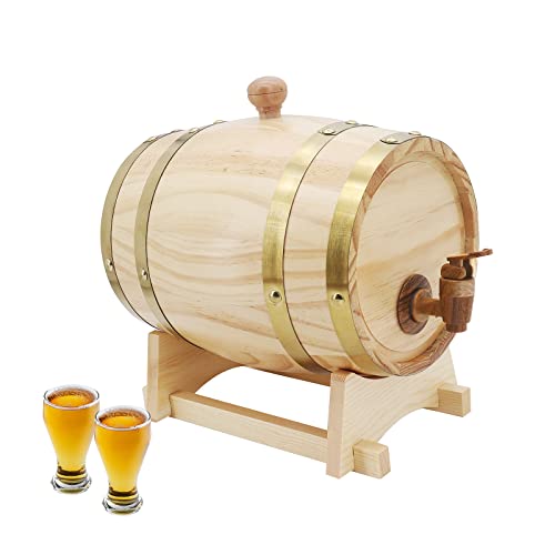 MoYouno Barril de roble de 3 litros, barril de vino vintage, dispensador de barril de vino de madera con soporte para grifo para cerveza, whisky, puerto de ron