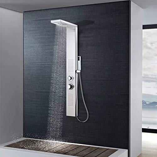 Panel de columna de ducha de acero inoxidable con ducha cascada, ducha con efecto lluvia, ducha de mano y chorros de masaje, 15 x 47 x 130 cm