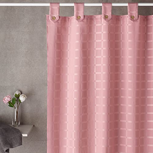 Atenas Cortina de Baño o Ducha Antimoho e Impermeable - Bordada con un Mosaico de Cuadros - Modelo Jacquard Cuadros (180x200, Rosa)