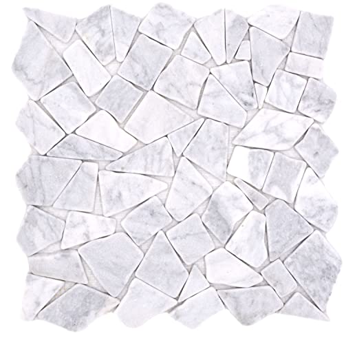 Mosaico de piedra natural, mármol blanco y gris, aspecto carrara mate, para pared, suelo, cocina, baño, ducha, 1 alfombrilla
