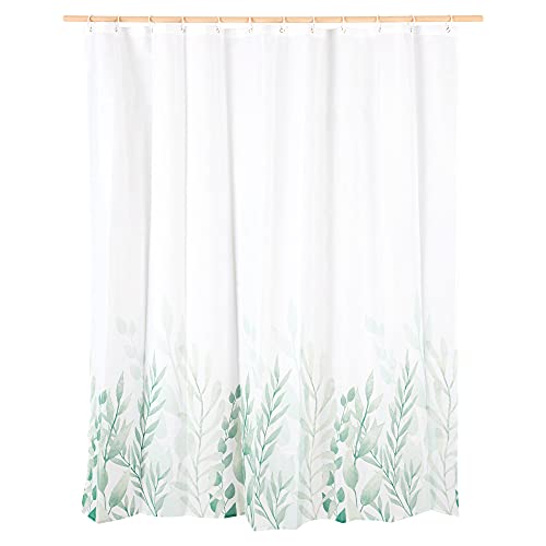 Navaris Cortina de baño Blanca - Cortina Impermeable de Ducha de 180 x 180 CM con Ganchos para Colgar en la Barra - Motivo de Plantas en Verde Blanco