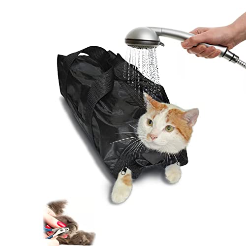 SOONHUA Bolsa de baño para gatos ajustable para gatos con malla para ducha de gatos, bolsa de baño antiarañazos, bolsa de ducha para gatos, multifuncional, transpirable, bolsa de retención para