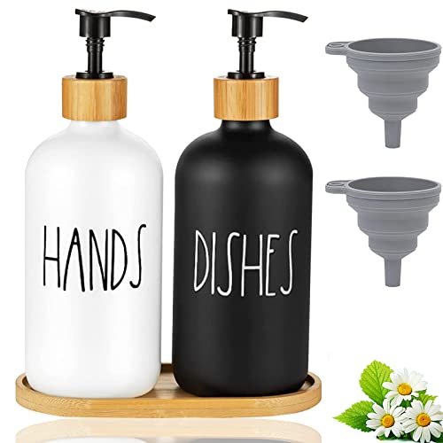 Dispensador de Jabón Vidrio, 2 Piezas Dispensador de Jabón Bomba de Cocina 500 ml Botella de Bomba Recargable Dispensador de Gel y Champu Ducha para Champú, Jabón de Manos en la Baño, Cocina