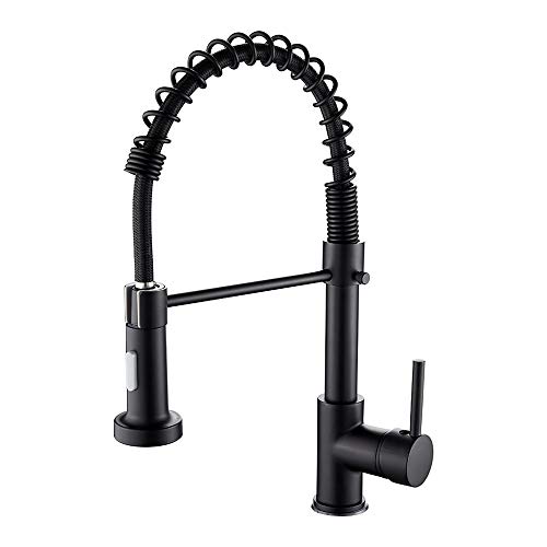 Grifo de cocina con caño extraíble, grifo de cocina con muelle, monomando para fregadero con ducha, admite agua fría y caliente (normal, negro)