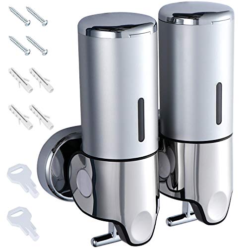 TsunNee 1000 ML Dispensador de jabón de Dos Bombas de dispensador de desinfectante Manual de Pared, dispensador de jabón líquido de Mano, dispensador de Gel de Ducha,para baño,Cocina, Hotel,Oficina