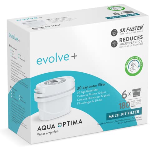 Cartucho de filtro de agua Aqua Optima - Evolve+ paquete de 12 (suministro para 12 meses), sistema de filtración en 5 etapas que reduce el cloro, compatible con las jarras de agua Brita y PerfectFit