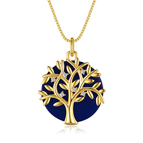 kanisee Collares Mujer Plata Árbol de la Vida Colgante Joyas Mujer Regalos Originales para Mujer Madre Mamá Abuela Dia de la Madre (Blue)