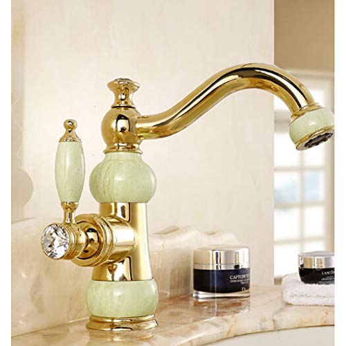 YHSGY Grifos de cocina Montado En La Cubierta De Latón Y Jade Faucet Baño Grifo De Lavabo Grifo Mezclador Gold Sink Faucet Bath Basin Fregadero De Baño Faucet