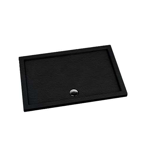 Sellon24® Plato de ducha negro imitación piedra rectangular plato de ducha Black Stone efecto piedra 90 x 120 cm