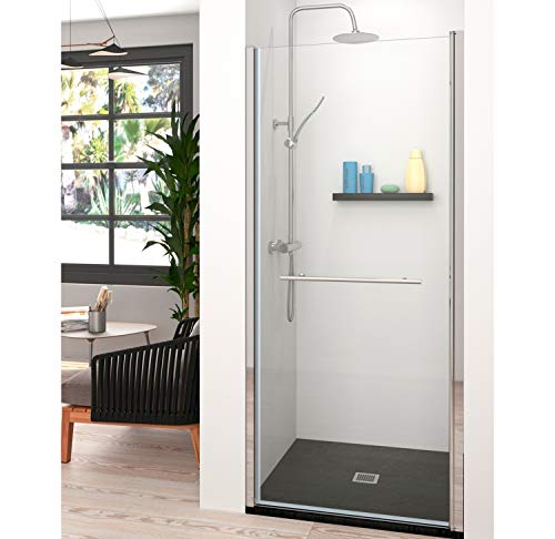 Mampara ducha Puerta ABATIBLE Completa Silos de 1,95 metros de alto y 6mm de espesor con Tratamiento ANTICAL - Puerta con Toallero - TRANSPARENTE, 60 cm