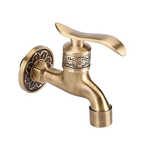 Genérico Antiguo Faucet Latón Palanca Manija Lavandería Baño Montaje En Pared Lavadora Faucet Manguera De Jardín Exterior Solo Grifo Frío Largo