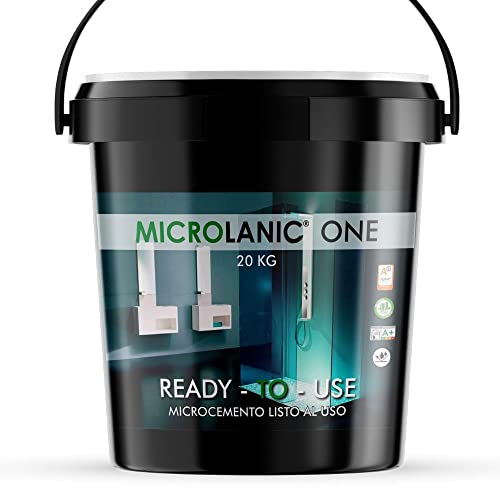 MICROLANIC ONE FINO - Para 40 m2 (2 capas) - Microcemento Listo al Uso de grano FINO para la decoración de suelos y paredes Este producto forma parte de un sistema. (GRIS 60%) 20KG