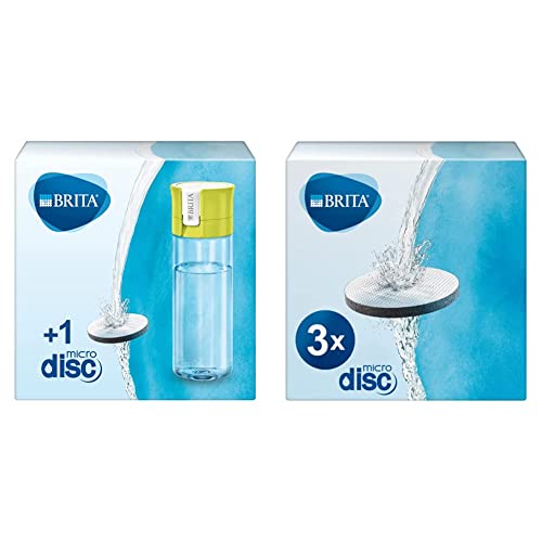 BRITA Fill&Go - Botella de agua de 0,6 l con filtro MICRODISC, color lima + BRITA MicroDisc - Cartuchos de filtro para botella de agua 150 l