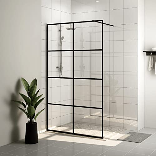 Muro de ducha con cristal transparente ESG 100x195 cm Negro-Color: transparente y negro-Material: ESG (vidrio de seguridad de una sola capa), aluminio