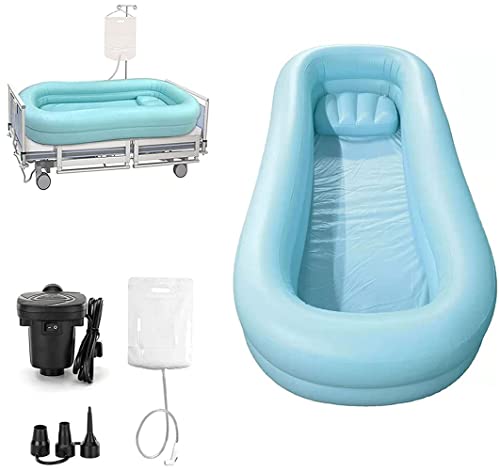 REMEK Bañera Inflable Médica para Adultos De PVC con Inflador/Bolsa De Ducha/Almohada Inflable Baño En La Cama, Ayuda Asistida para Heridos Discapacitados Ancianos