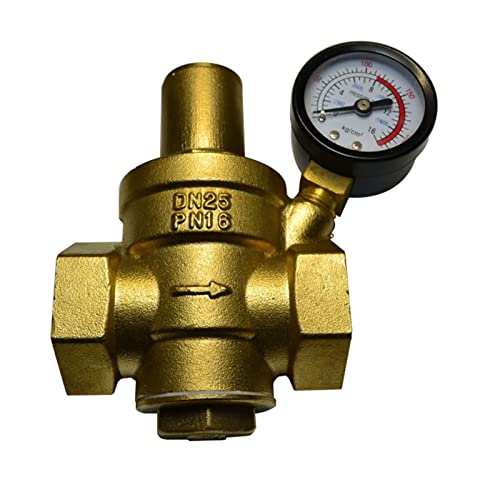 regulador de presion agua Reductor de presión de agua de latón Válvula reductora reguladora BSP 1/2 3/4 1 1-1/4 Regulable Con manómetro PN 1.6 (Size : DN20)