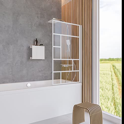 Schulte mampara ducha para bañera 80 x 140 cm, 1 hoja plegable, montaje reversible izquierda derecha, perfil blanco y vidrio 5 mm Atelier, EP1650 70 266