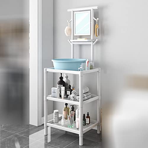 3 niveles soporte para ducha, lavabo de pie con 360 ° de rotación Espejo, 2 ganchos, caja de jabón hueco, de pie estante de almacenamiento, instalación sencilla ( Color : White , Size : 41*36*136cm )