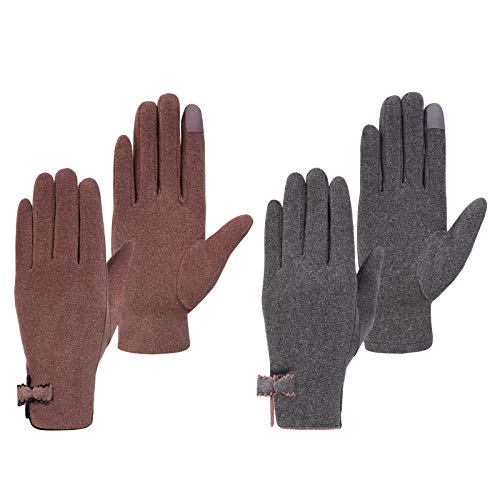 Guantes de Invierno para Mujer Pantalla Táctil Sensibles, Elegante Calentador de Manos a Prueba de Viento, Guantes de Deportes al Aire Libre Para Conducir, Montar, Correr, Compras (2 Pares)