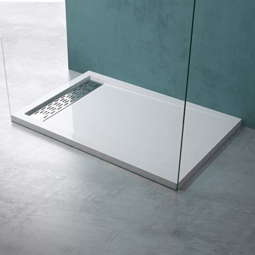 Mai & Mai Plato de ducha plano en blanco Xetro04 de acrílico, con válvula de desagüe AL02, forma rectangular dimensiones 80x100x5cm