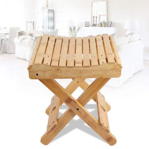 YHJZSM Taburete de baño Plegable Taburete de Ducha de bambú Natural Asientos de baño con Estante para Ducha, SPA, Sauna, balcón, Caravana, Patio, césped, Viajes, 29 x 27,8 x 31 cm