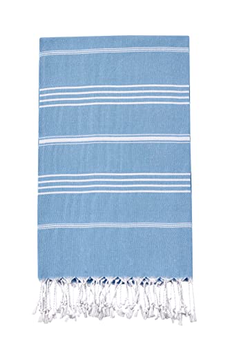 Toallas de playa de baño turcas Peshtemal, secado rápido y fácil, suaves para la ducha, el baño de vapor, el spa, la piscina, el gimnasio y el yoga, 100% algodón, 100 cm x 180 cm XL (azul)