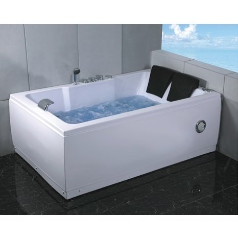 Bagno Italia Bañera de Hidromasaje 185x120 Rectangular, de 2 puestos, 14 Chorros, Mesclador de cascada con Cromoterapia y Radio