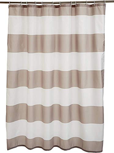 Amazon Basics - Cortina de ducha de tejido estampado (180 x 180 cm), diseño de rayas grises