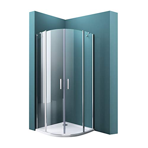 Mai & Mai Mampara de ducha de cuarto de círculo 90x90x195 cabina de ducha con 2 puertas giratorias de vidrio de seguridad transparente con nano recubrimiento, plato de ducha incluido RAV52K