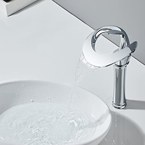 Grifo Lavabo, Grifo Lavabo Cascada Baño Grifo Cascada Mezclador Lavabo Ajustable de Agua Caliente y Frío,Cromado,Alto