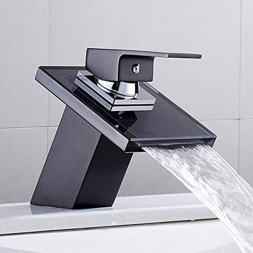 Grifo de cascada para baño Cascada de vidrio Grifo de lavabo de latón Mezclador de baño Grifo de baño Grifo de lavabo montado en cubierta Grifo mezclador, A, con manguera Tamaño 3-8