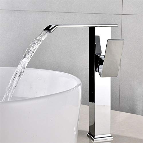 YHSGY Grifos de cocina Lavabo Grifo Alto Cascada Baño Grifo Monomando Lavabo Mezclador Grifo Baño Antiguo Grifo Latón Fregadero Grúa De Agua Plata