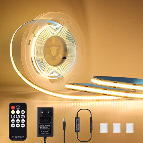 KWODE Cinturón de Luz LED blanco cálido 3m, 12v 3000k cinturón de Luz LED cob ajustable, adecuado para la decoración de bricolaje de la cocina del dormitorio de la Sala de esta