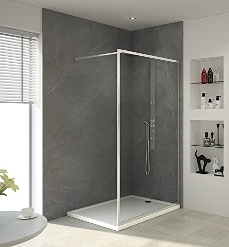 MARWELL WALK IN Mampara de ducha de 120 x 200 cm chrom – Mampara de ducha con entrada sin barreras, incluye barra de sujeción