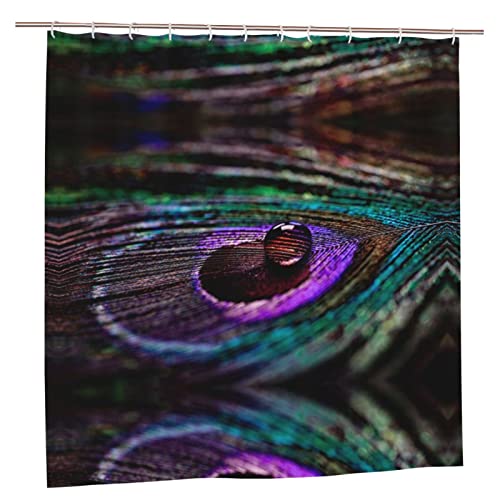 LYNSAY Cortina de ducha con estampado de plumas de pavo real, 72 x 72 pulgadas, cortina de baño impermeable, decoración de baño con ganchos para baño y duchas