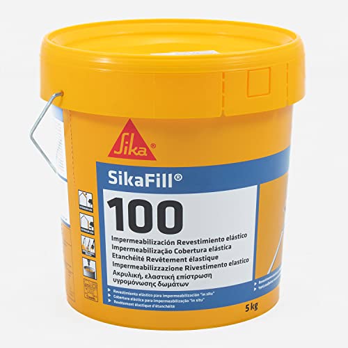 SikaFill 100, Gris, Revestimiento elástico para impermeabilización de cubiertas visitables, protección de paredes medianeras y puenteo de fisuras, 5kg