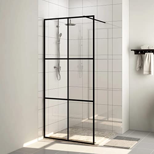 Muro de ducha con cristal transparente ESG 90x195 cm Negro-Color: transparente y negro-Material: ESG (vidrio de seguridad de una sola capa), aluminio
