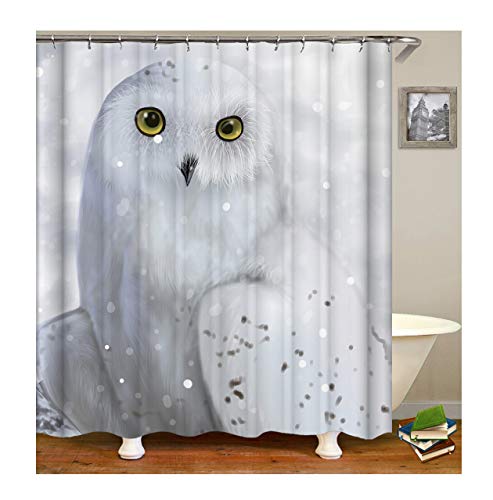 KnSam Cortina de ducha antimoho resistente al agua, incluye 12 anillas de cortina de ducha, diseño de loro blanco en la nieve, para bañera, 150 x 180 cm