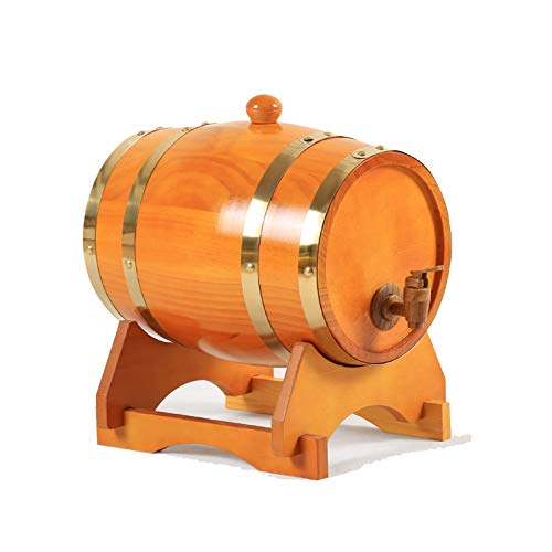 TOVEEM Barril de Vino de Madera Marrón Amarillento Barril De Vino, Barrica De Pino Barrica De Vino Vino Blanco Cerveza Barril Decoración Cuba 1.5L3L5L10L15L(con Botellero)(Size:50L)